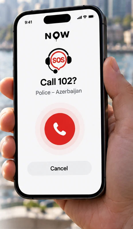 NOW SOS call confirmation screen with a Cancel button