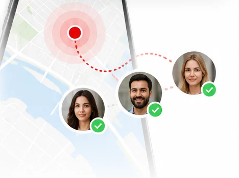 Illustration of a planned feature: a map with trusted contacts